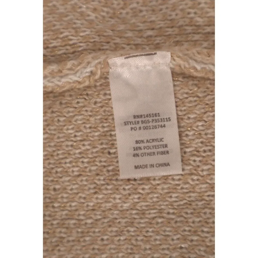 C Cozy Beige Color Block Open Front Poncho with Fringe Detail Size Large - Picture 9 of 14